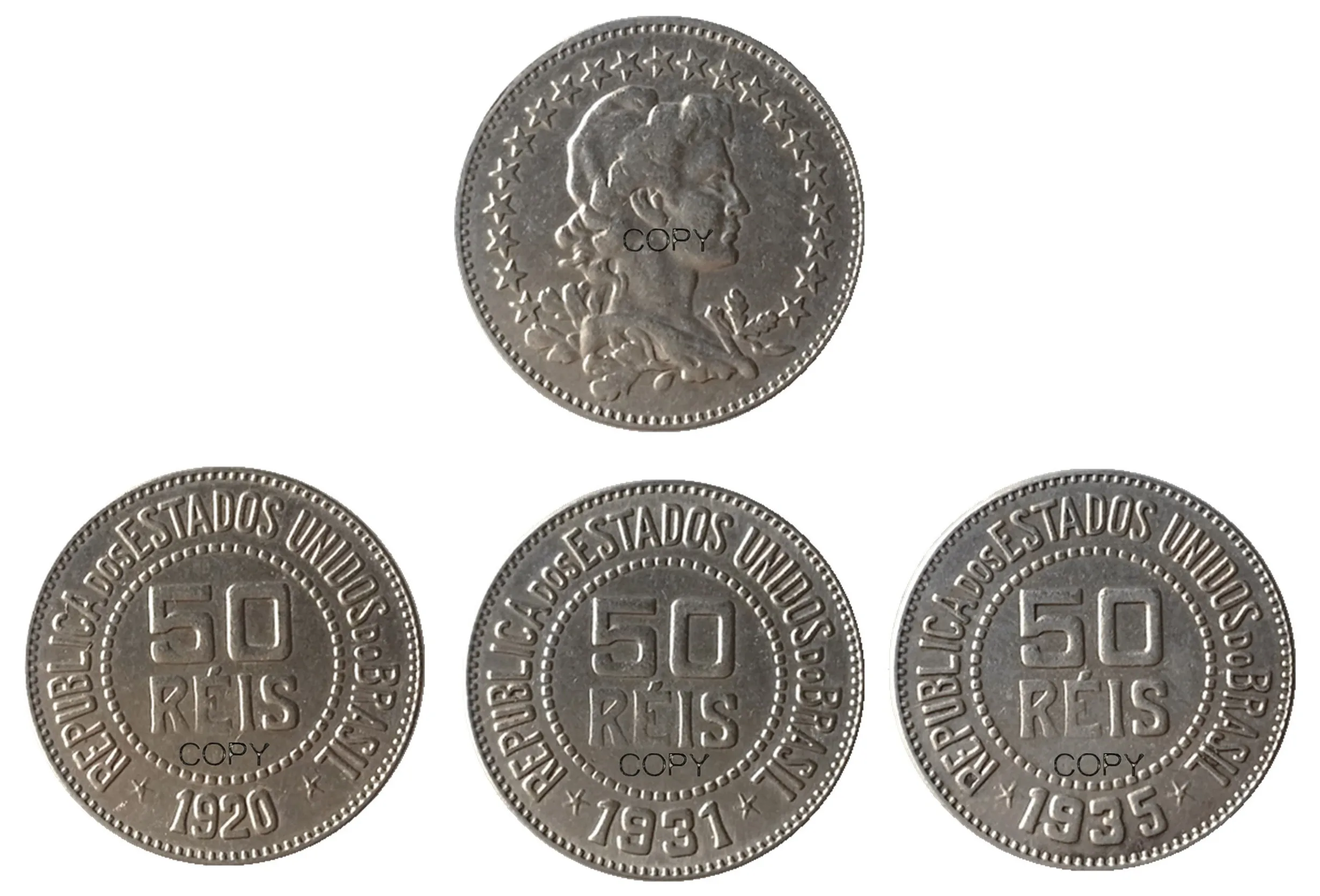 

Brazil (1920 1931 1935) 3pcs Date For Chose 50 Ries Nickel Plated Copy Coins