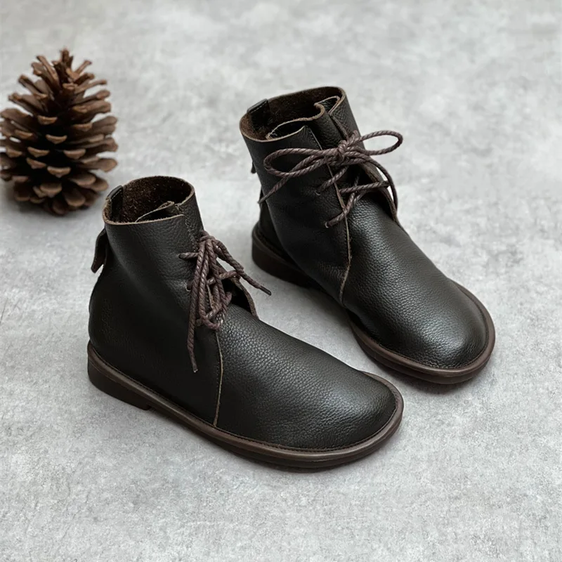 Genuine Leather Women Ankle Boot Thick Sole Lace Up Chelsea Boots Female Autumn Winter Designer Luxury Shoes Size 41 42 43 Boots