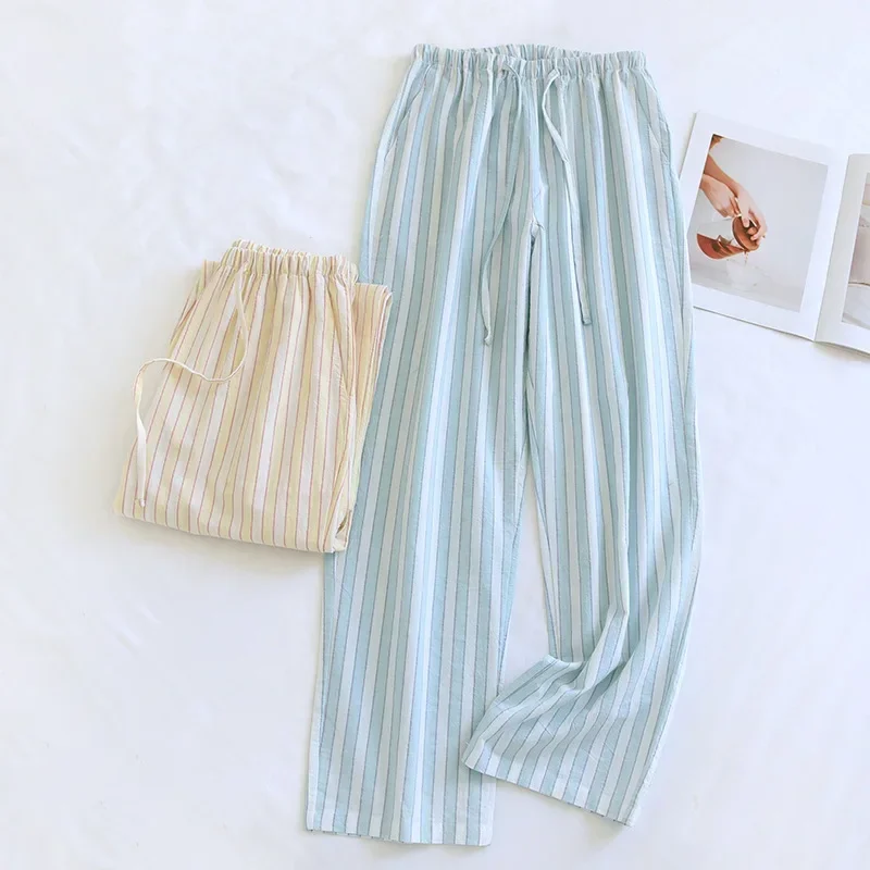 2024 Spring/Summer New Women\'s Sleeper Pants 100% Cotton Double layer Gauze Thin Pants Casual Loose Large Home Pants