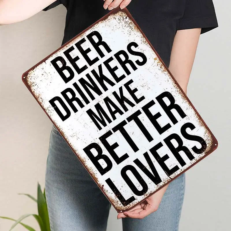 BEER DRINKERS LOVERS GRAY Sign Coffee Bar Vintage Metal Tin Sign Palque for Pub Club Home Bar Wall Decoration Art Mural Man Cave