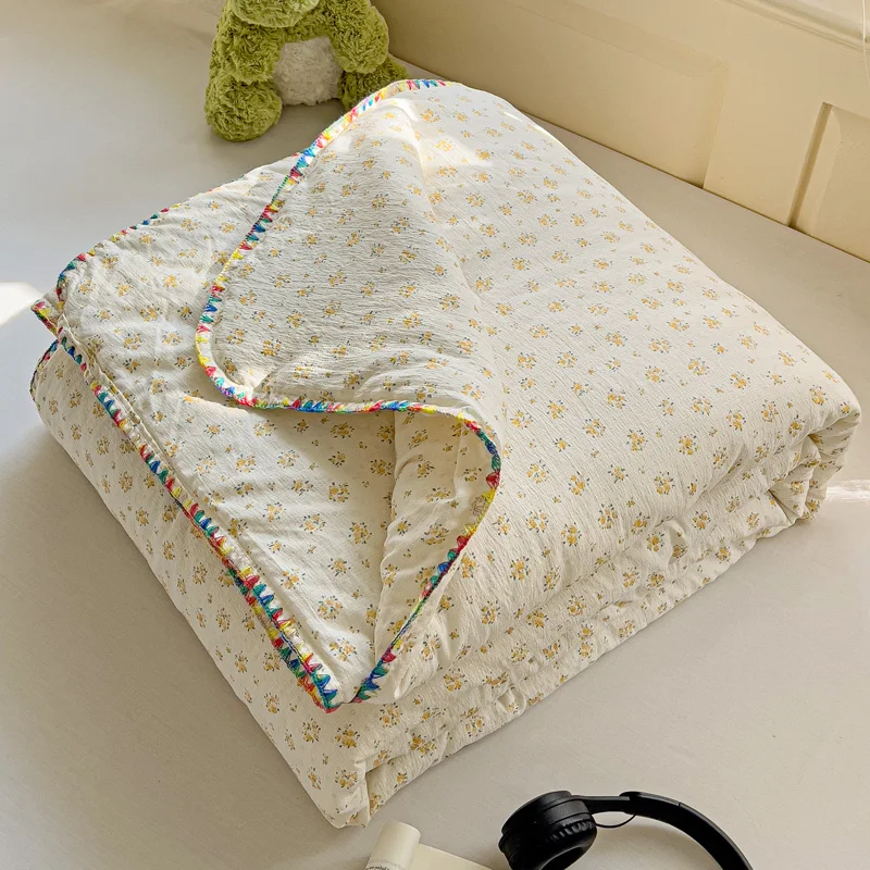 

Ultra Soft Knitted Cotton Double Layer Summer Cool Air Conditioning Quilt Non Pure Cotton hine Waable Light Weight Blanket