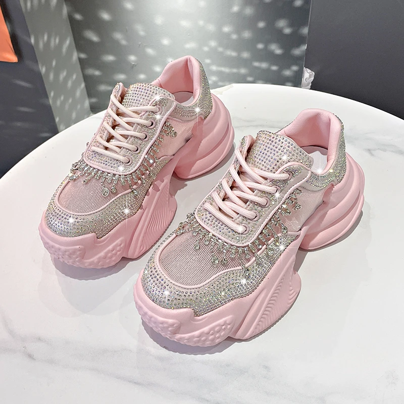 2024 Fashion Women\'s Shoes New Rhinestone Womens Sneakers Diamond Breathable Luxury Designer Casual Platform Shoes Zapatos Mujer