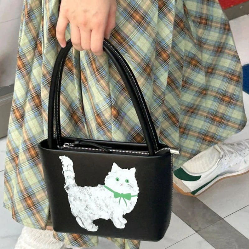 Y2k Kawaii Cat Print Purses and Handbags All Match Fashion Cute Shoulder Underarm Bag Luxury Design Chic Women Top-Handle Bags