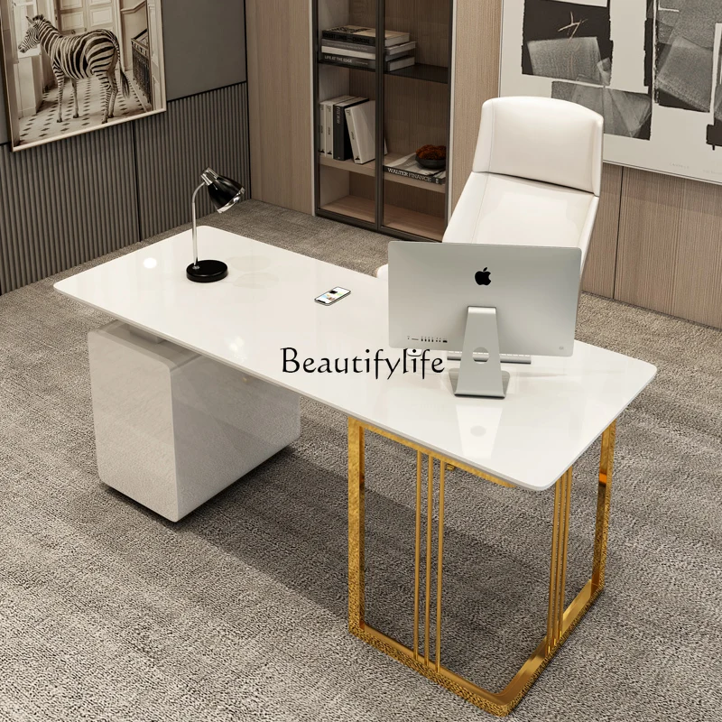 Light luxury small apartment rock slab desk Modern simple home office word board desk