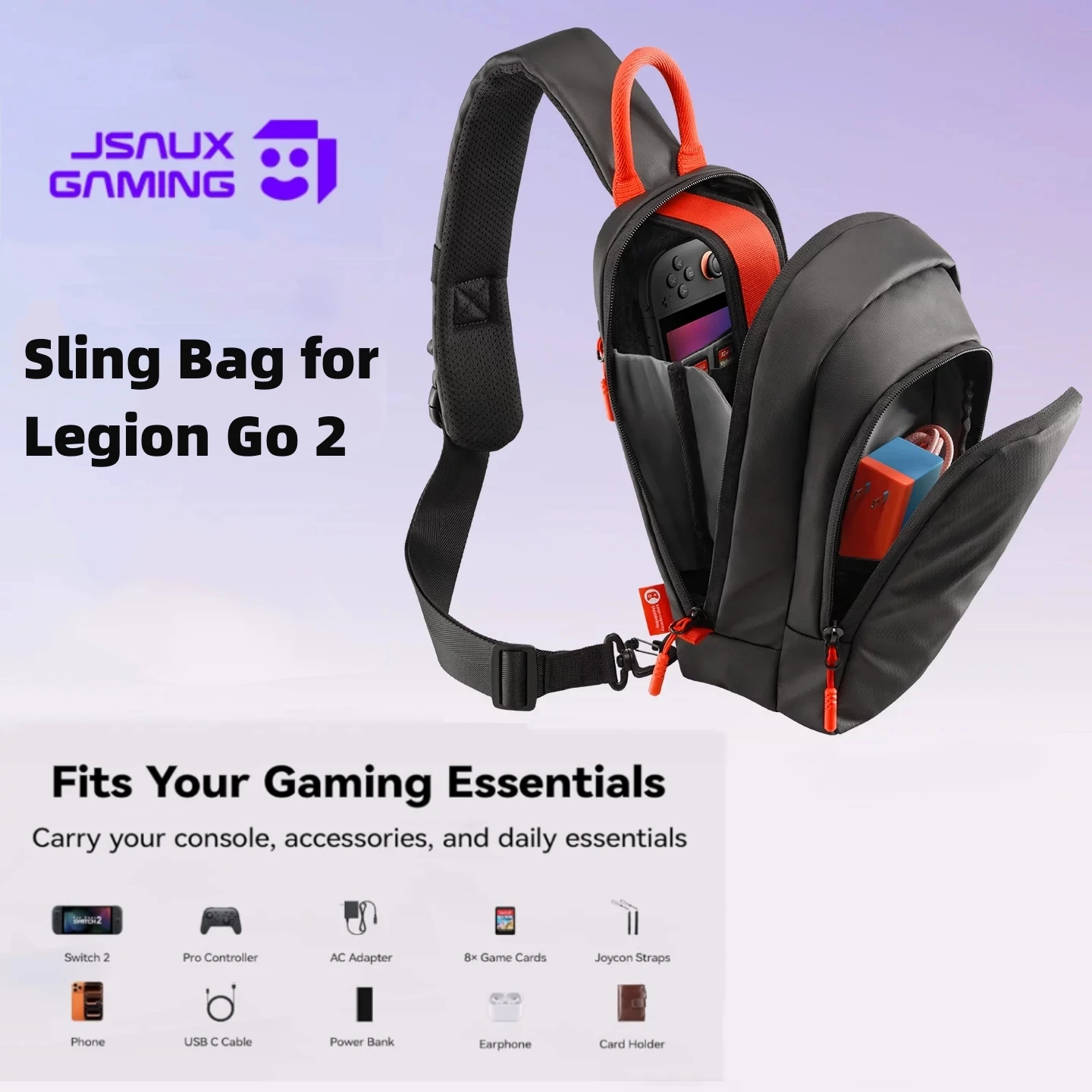 

Sling Crossbody Bag for Legion Go 2,Travel Chest Carrying Case Backpack with 8 Game Card Slot for Legion Go 2 Accessories,BG0131