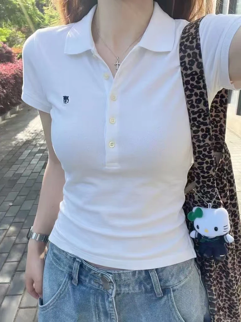 American Style  Shirt Short Sleeve Casual Loose Fit Slimming Effect Five Button T-Shirt Women's Model Cotton 100% Busines...