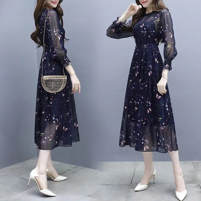 Floral Chiffon Dress Women's Fashion Clothing Long Dress Spring New Skirt Vestido De Mujer Woman Dress Summer Dress for Women