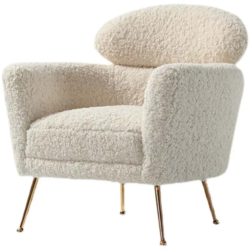 Modern Lounge Single Accent Chair Italian Living Room Bedroom Lambswool Fabric Leisure Lazy Sofa Chair