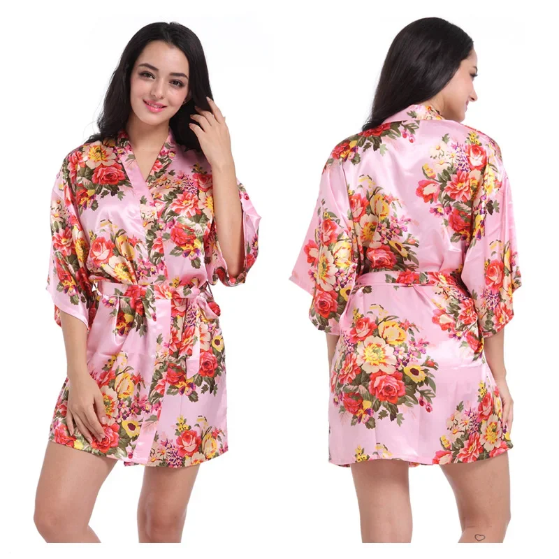 Mulher floral quimono robe cetim vestido de noiva vestido de dama de honra robes sleepwear