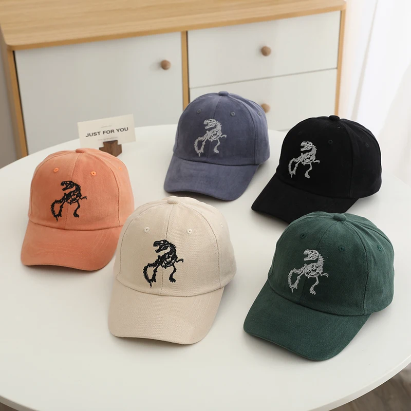

2026 Summer Caps Cartoon Dinosaur Skeleton Embroidered Children's Baseball Cap Boys Sun Hat for Outdoor Adjustable Boy Hats