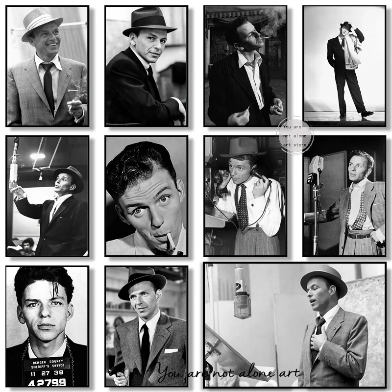 Vintage Frank Sinatra Smoking Portrait Music Studio Art Posters Canvas Painting Wall Prints Pictures for Living Room Home Decor