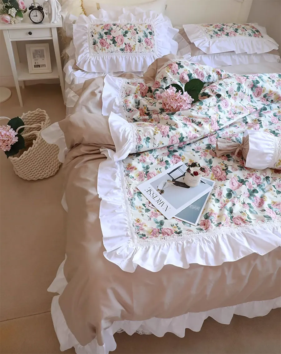 Romantic fairyfair floral bedding set girl,full queen king vintage flower cotton home textile bedspread pillow case quilt cover