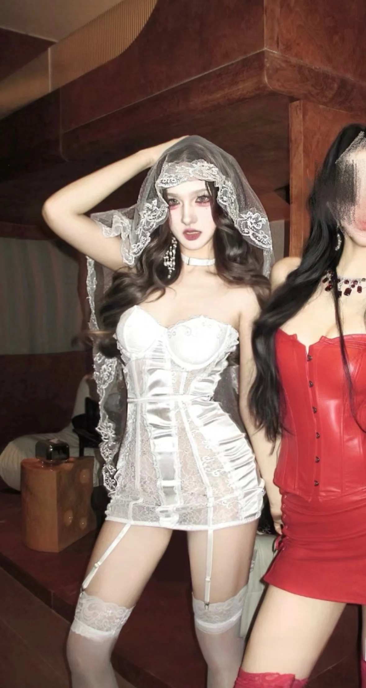 Sexy pizzo giuntura raso trasparente ter avvolgente aderente ort Dr Cos loween costume V-ne ort Sve donna Dr