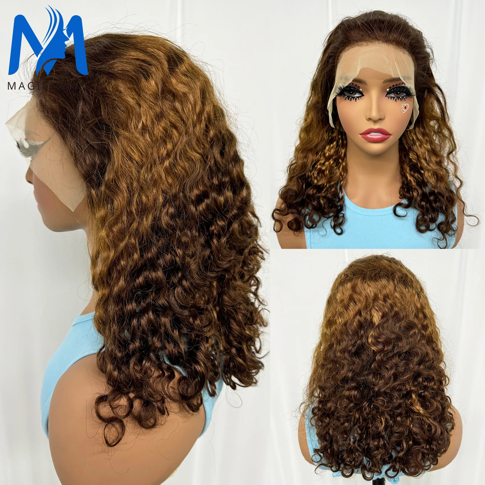 Perruque Bob Lace Wig Remy Brésilienne Naturelle, Cheveux Ondulés, 13x4, Deep Curly, Densité 200%, pour Femme Africaine