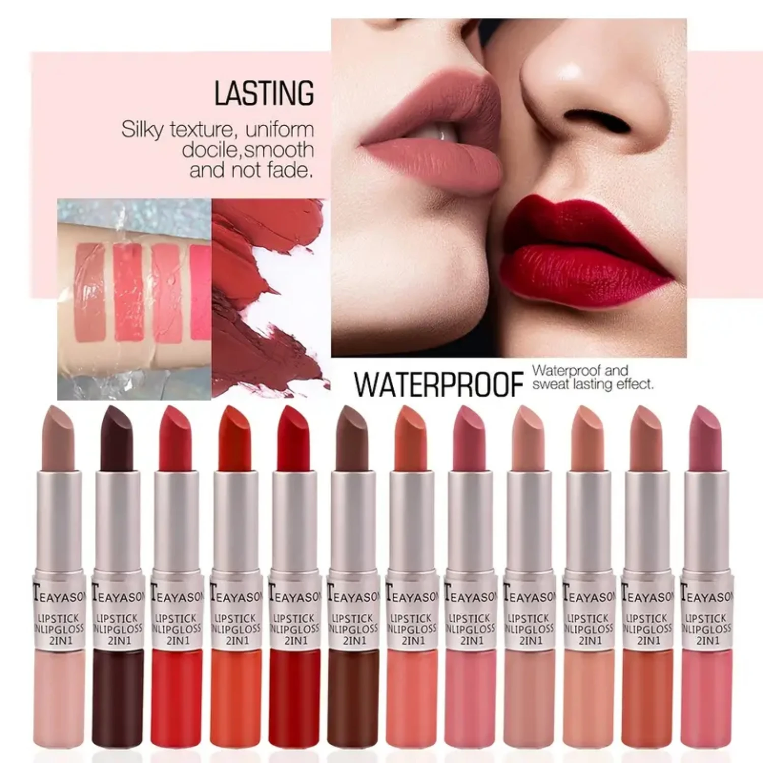 

Long Lasting 2-In-1 Nude Matte Lip Gloss with 12 Colors, Double Liquid Lipstick, Silky Lip Glaze, and Velvet Lip Gloss for Women