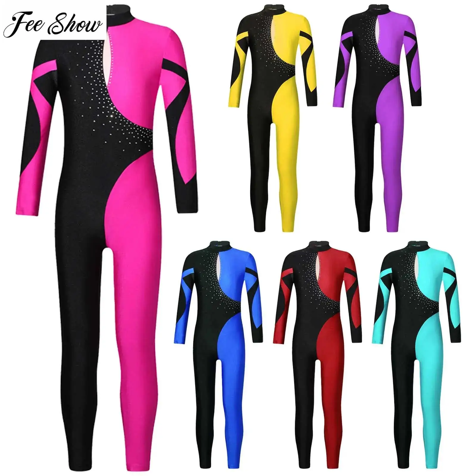 

Kids Girls Ballet Unitards Athletic Gymnastics Leotard Full Body Jumpsuit Long Sleeve Yoga Workout Ice Skating Dancing Costume