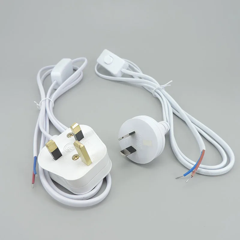 303 swich 220v 2pin UK AU Plug electric AC Power supply Cord Plug Wire Cable Extension Cord Adapter White Line For LED lamp t