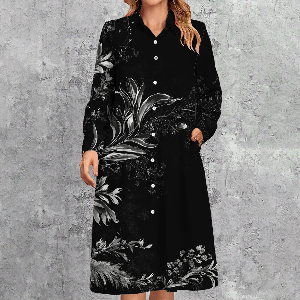 Elegant Floral Print Shirt Dress For Women Office Lady Work Commuter Dresses Vintage Long Sleeve Button Cardigan Blouse Dress