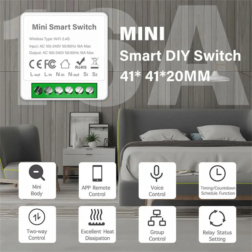 Aubess Zigbee/Wifi 1/2/3/4CH Tuya MINI Smart Switch Two-Way Control Wireless Light Switch Smart Home Automation Via Alexa Google