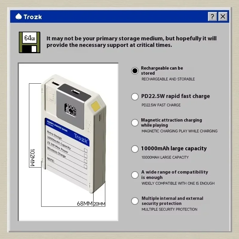 Trozk قوة البنك قرص مرن قوة متنقلة مغناطيسية 10000 Mah توريد كنز شحن محمول مع تخزين هدية متعددة الوظائف