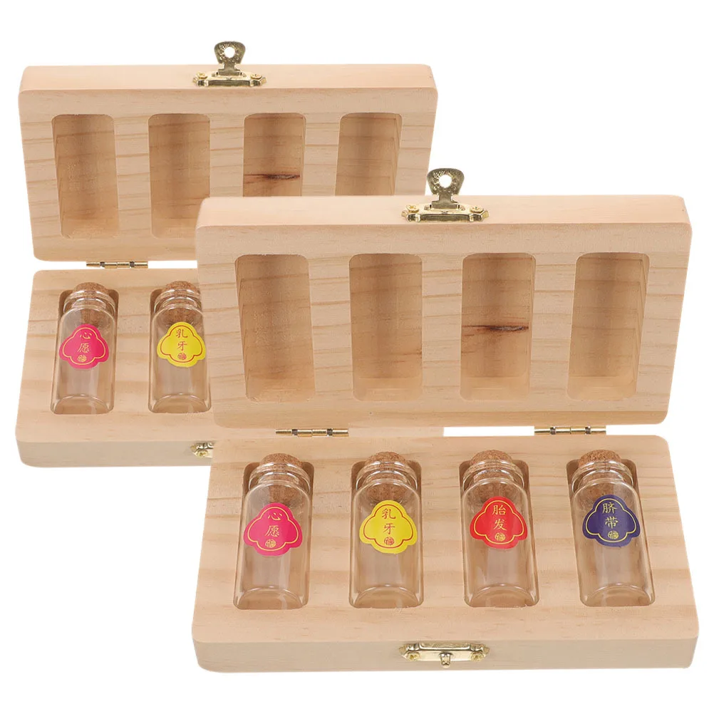 

Baby Keepsake Box Fetal Hair Teeth Wooden Glass Bottles Newborn Souvenir Storage Organizer First Haircut Memory