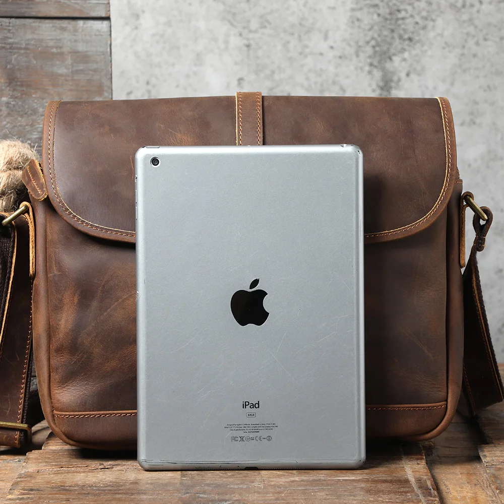 S.WORKER Vintage Echtleder Herren-Umhängetaschen Handgefertigte 12-Zoll-Tasche für iPad, Handy und Schlüssel Geschenk für Männer – Detail 21
