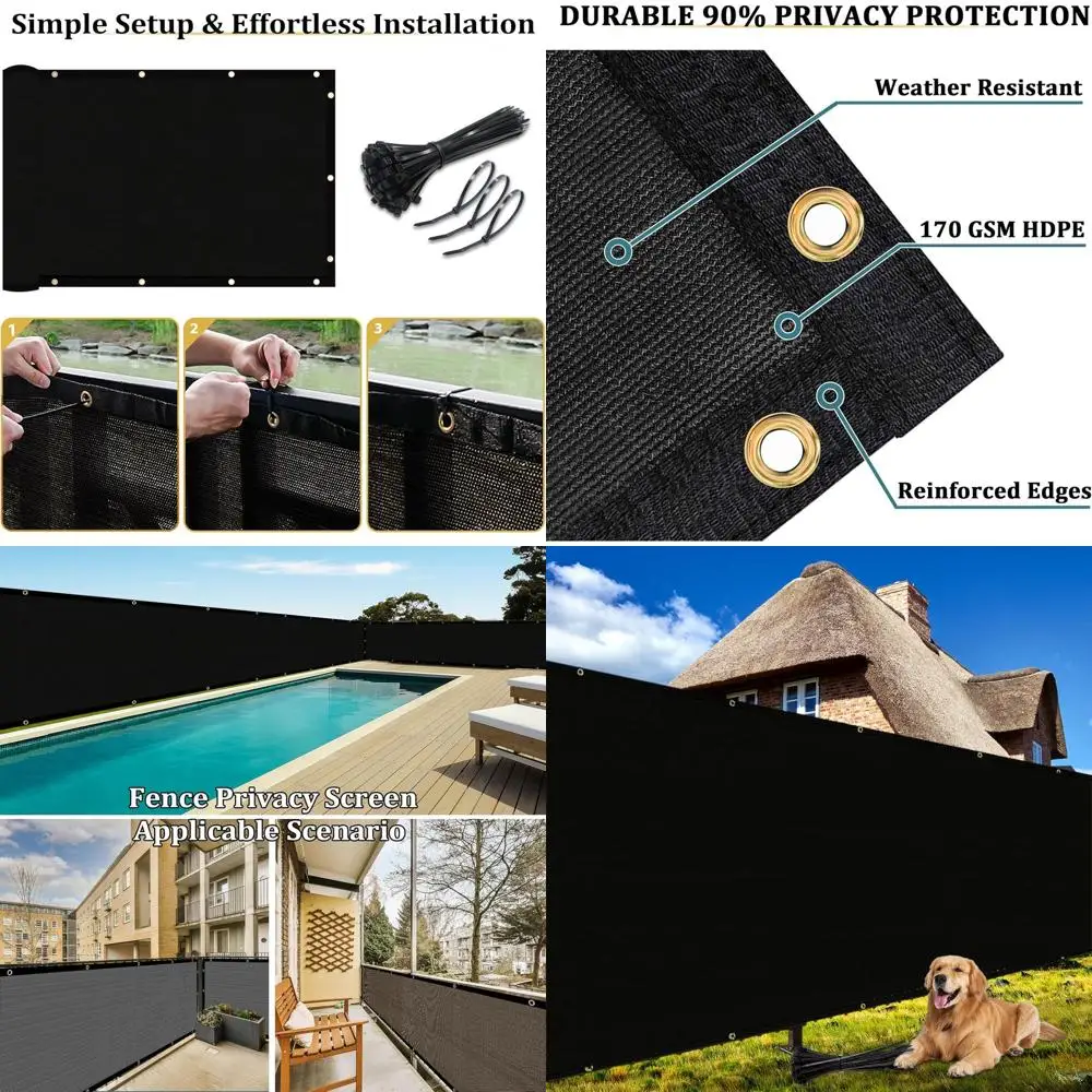 

Heavy-Duty 170 GSM Privacy Screen for Outdoor Fencing - 50' Black Shade Net Cover for Garden and Backyard Decor
