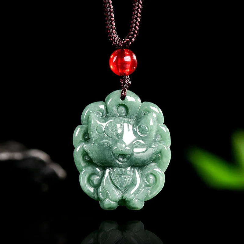

Natural A-grade Jade Fox Cartoon Fairy Nine-tailed Fox Pendant Necklace for Men and Women Couples Fashion Holiday Party Gift