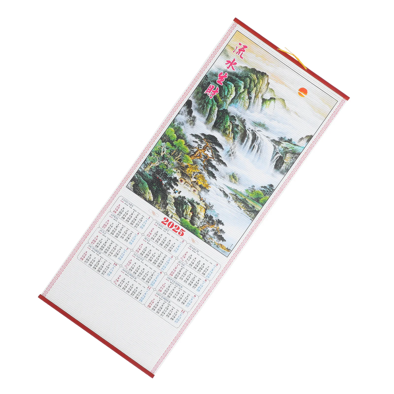 Imitation Rattan Hanging Scroll Calendar Small Wall Office Planner Monthly Schedule Clear Printed Yearly Design