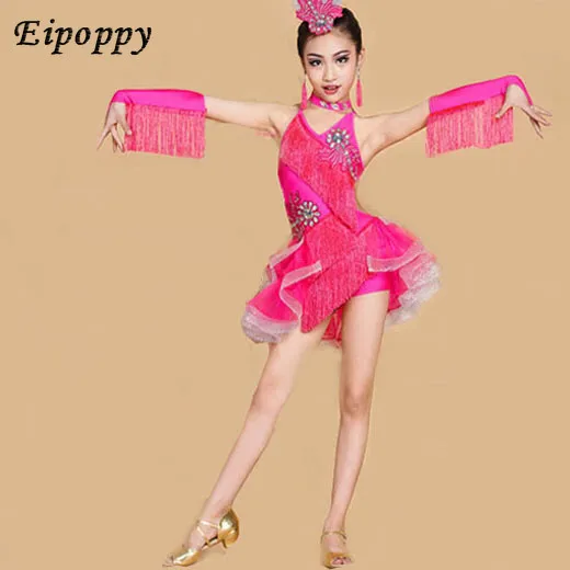 กระโปรงมีพู่ประดับเพชรสำหรับเด็ก, ใหม่ชุดเต้นรำละตินสำหรับเด็กผู้หญิงชุดเต้นรำละติน