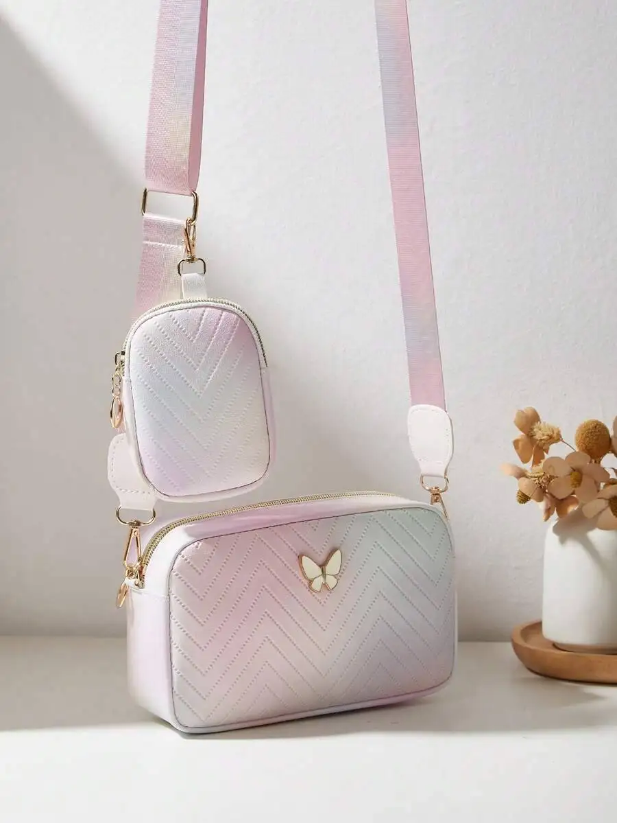 

Набор из 2 предметов: сумка через плечо с тисненым узором в виде бабочек, модная маленькая квадратная сумка и кошелек для монет