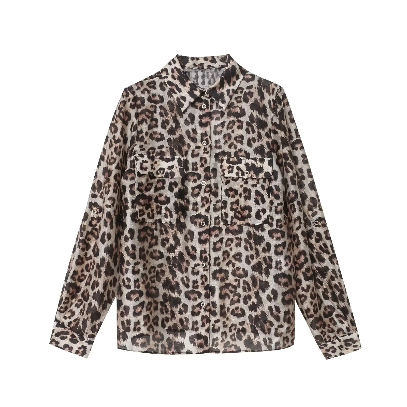 PB&ZA Women 2024 Autumn New Fashion Animal Print Shirt Vintage Button Pocket Casual Female Shirts Blusas Chic Tops