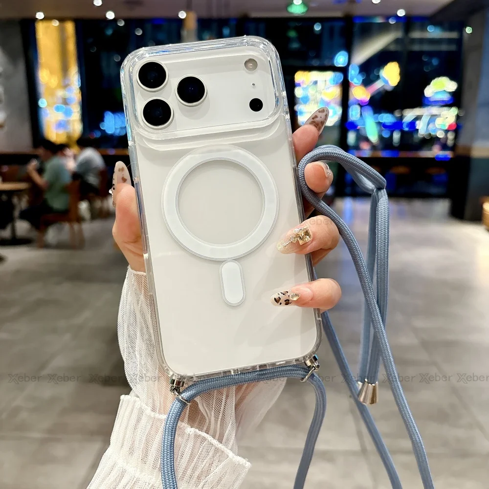 Umhängeband-Halskette mit durchsichtiger Hülle für iPhone 18 13 14 Plus 15 16 17 Pro Max, kompatibel mit Magsafe magnetischer kabelloser Ladehülle – Detail 13