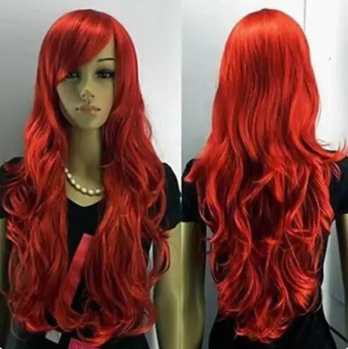 Charming Red Long Curly Synthetic Wig For Women Hair Cosplay Party Wig