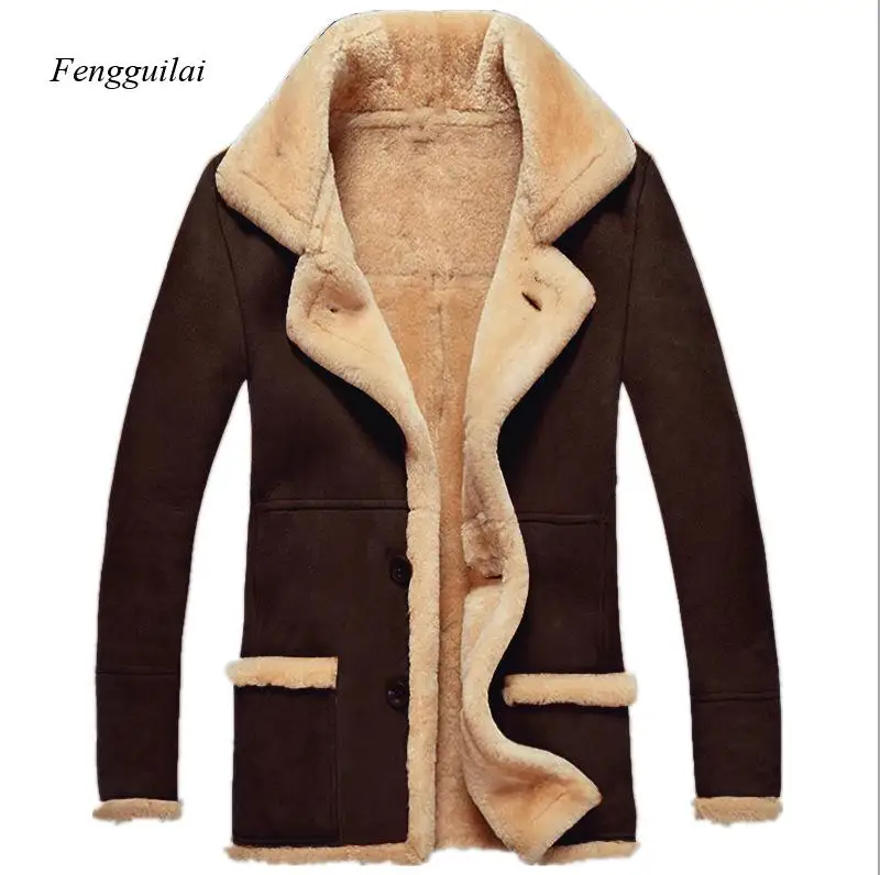 Vintage Style Men's Faux Suede Jacket with Plush Fleece Lining - Mid-Length Winter Overcoat for Cold Weather