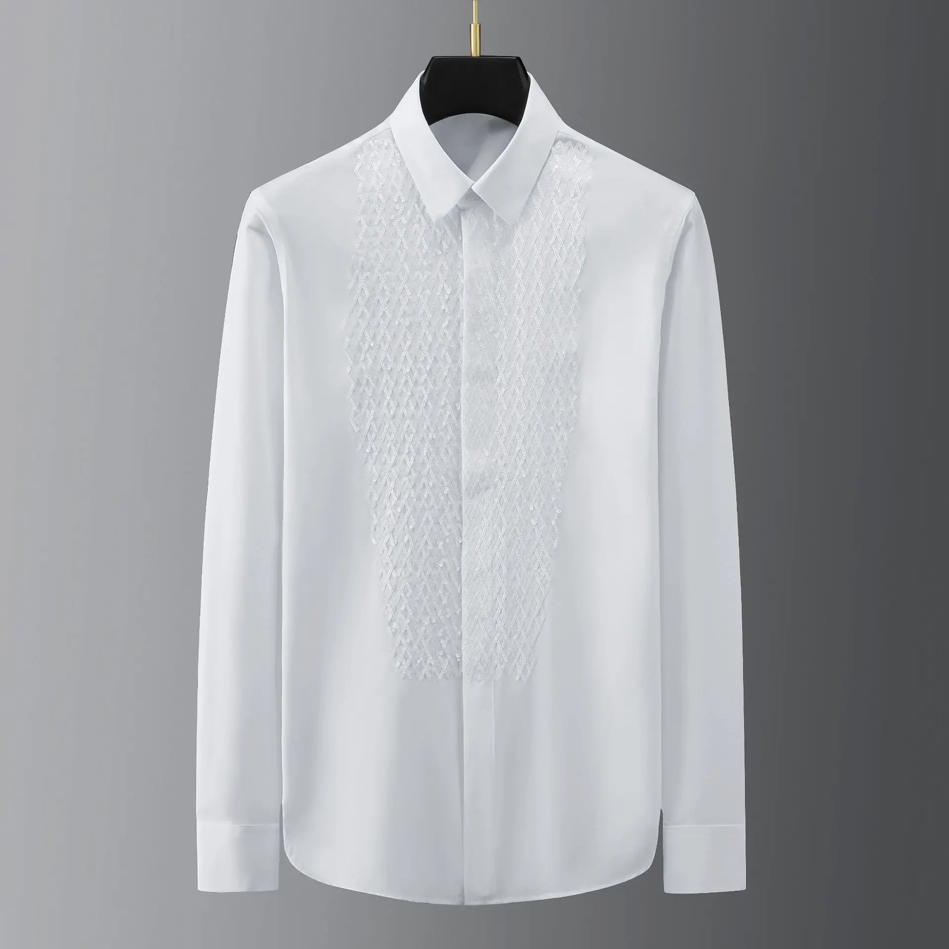 Brand Sequins Shirts Men Cotton Long Sleeve Slim Business Formal Dress Shirt Star Stage Social Party Blouse Men Clothing 2024