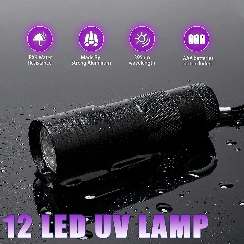 UV Light Lamp Mini 9 LED Flashlight UV Gel Adhesive Glue Curing Lamp Light Handheld Nail Dryer UV Flashlights Detector Nail Tool