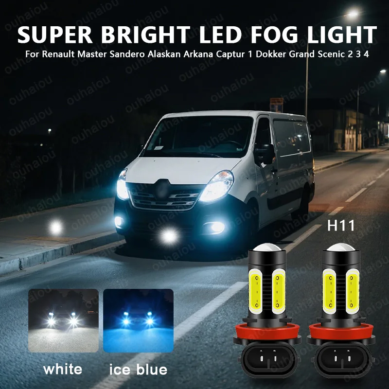 

2 шт. светодиодные противотуманные фары H8 H11 для Renault Master Sandero Alaskan Arkana Captur 1 Dokker Grand Scenic 2 3 4 Kadjar Modus Talisman ﻿
