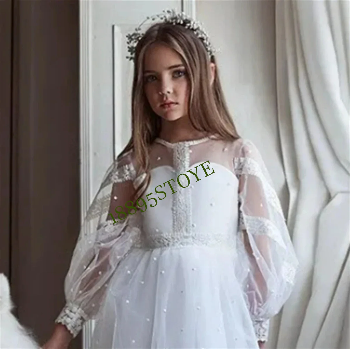 Flower Girl Dress White Tulle A-line Beaded Sparkle Wedding Luxury Flower Child's First Eucharist Birthday Party Dress Girl Gift