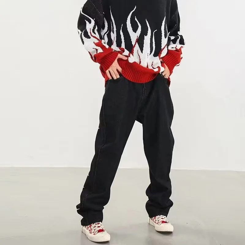 American Goth Anime Print Oversized Jeans Men Y2K Street Hip-Hop Loose High Waist Straight Leg Wide Leg Pants Unisex Style 2024