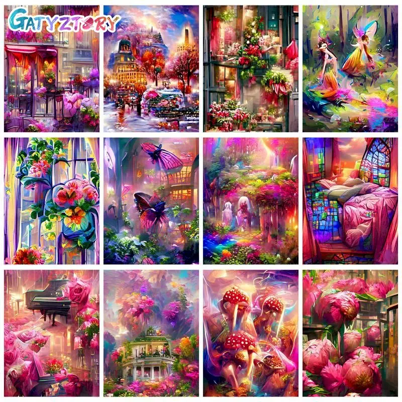 

GATYZTORY Frame Picture Fantasy Landscape DIY Painting By Numbers Hand painted Oil Painting Modern Wall Art Picture For Home Dec