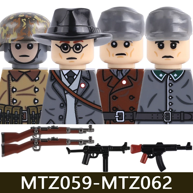 Militär-Bausteine: Historische Infanterie, Krieger, Offiziersuniform, Helm, Gewehrzubehör, MP40, STG44, Bausteine-Spielzeug – Detail 2