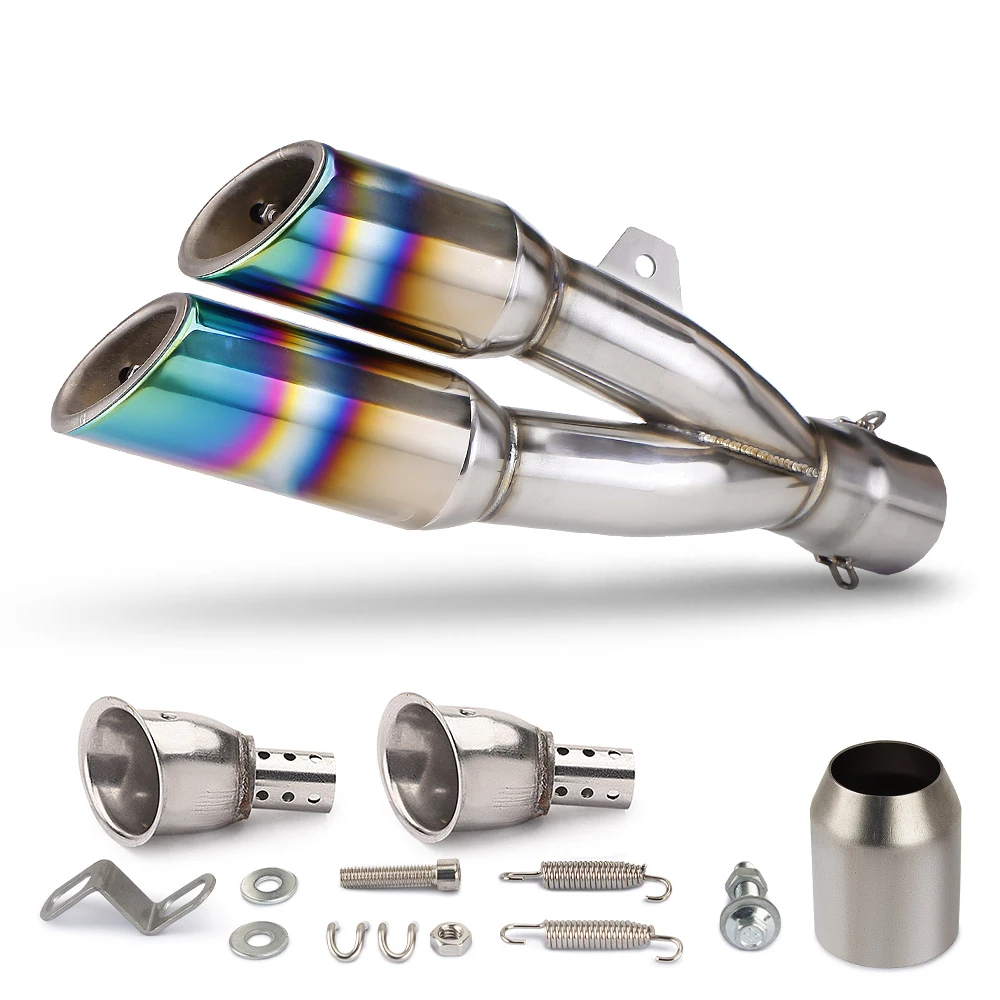 Universal 51MM Motorcycle Exhaust Muffler Modify Double Outlet Tail Silencer Tube for CBR650R G310GS MT07 ZX25R DL650 VERSYS 650