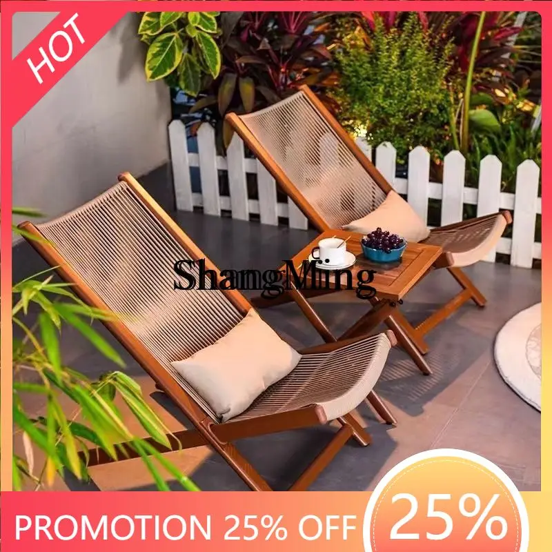 

SM outdoor balcony courtyard leisure chair woven backrest rattan chair red bed and breakfast foldable table and chairs