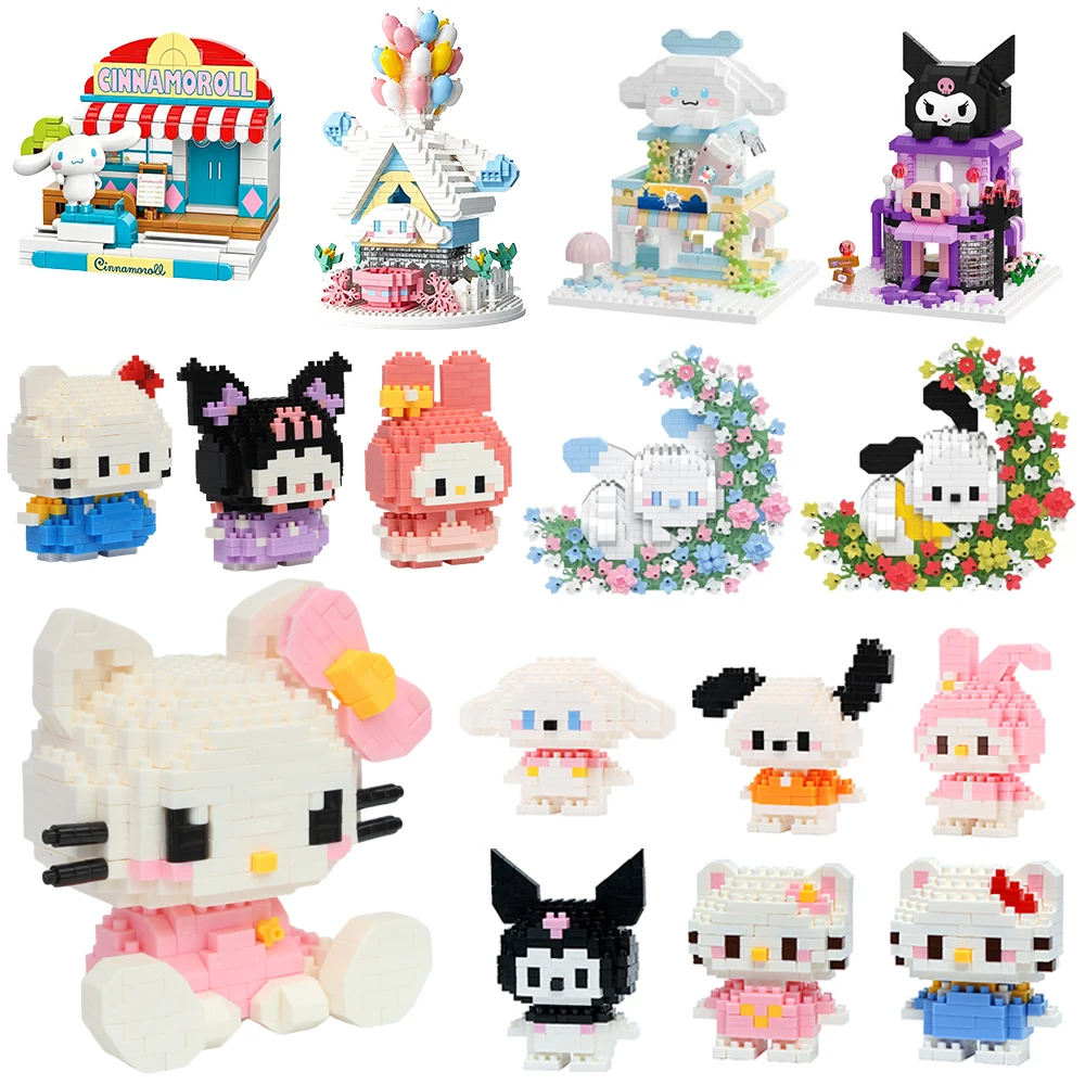 Sanrio Building Blocks Kuromi Micro Hello Kitty Small Particles Assembled Building Blocks Cinnamoroll Toy DIY Building Blocks