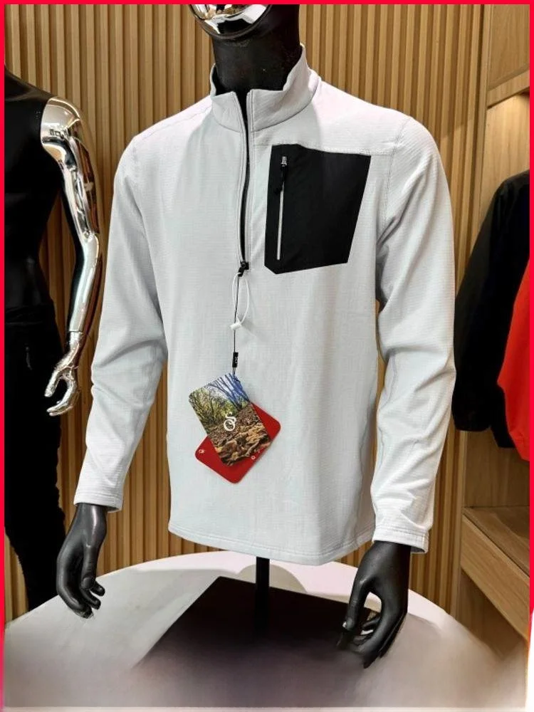 

Outdoor Sports Long Sve T-irt Men's Fce Lined Breathable Elastic f Zip Autumn Winter New Arrival Youth ular