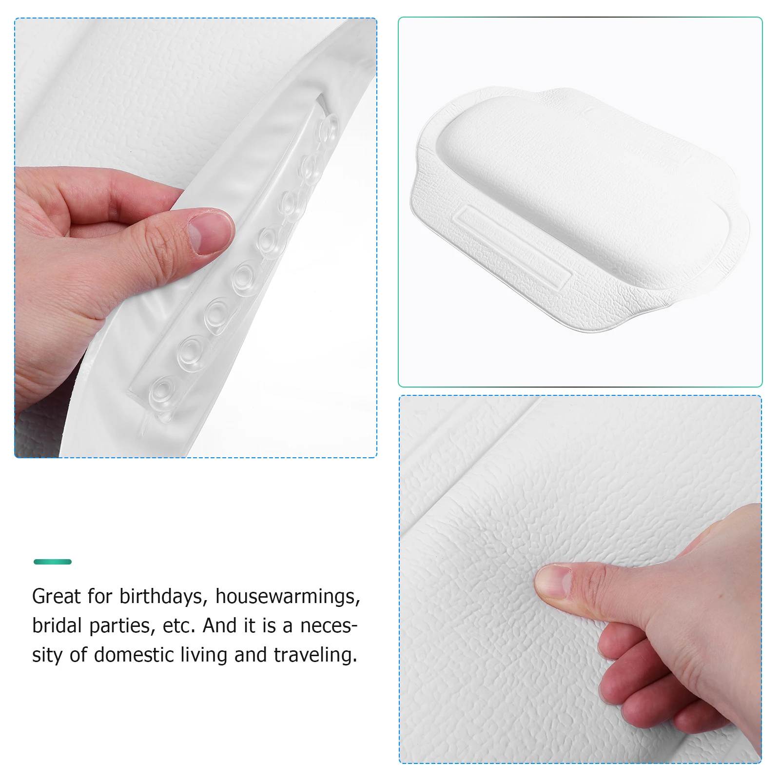 

PVC Bath Pillow with Large Suction Cups for Spa Tub Non-slip Foam Head Support Shower Gift Bathtub Cushion Soft Travel Home Use