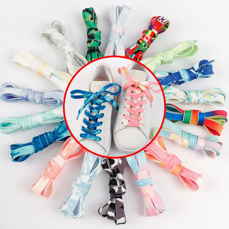 

Colorful Tie Dyed Shoelaces AF1/AJ1 Basketball Shoes Men Women Canvas Shoe Rope Sports Small White Shoes Flat Laces Wholesale