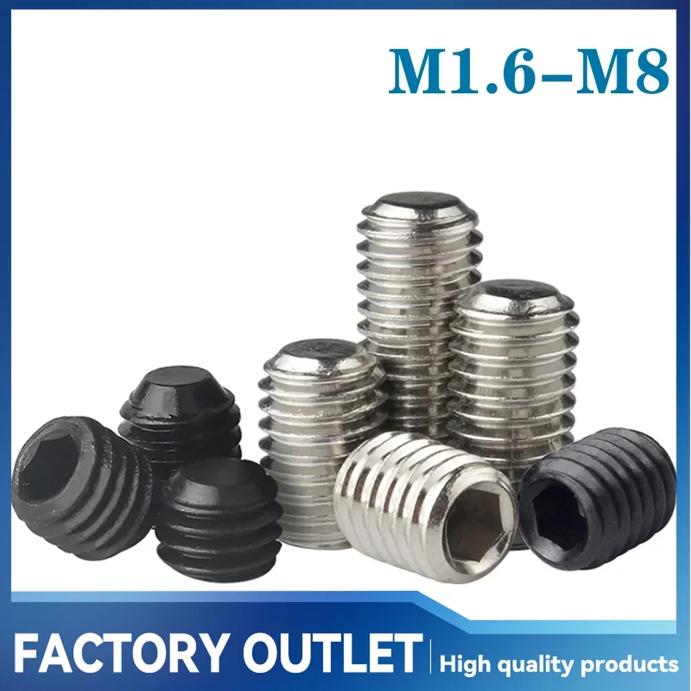 10-50Pcs M1.6 M2 M2.5 M3 M4 M5 M6 M8 304 Stainless Steel Grade 12.9 Alloy Steel Hex Socket Set Screws Grub Screw