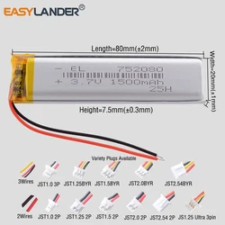 752080 3.7V 1500mAh Rechargeable Lithium Li-ion Polymer Battery For DVR PAD GPS PSP Vedio Game E-Book Tablet PC Power Bank